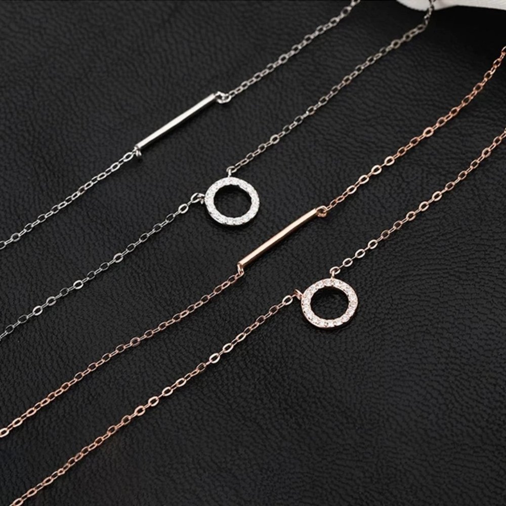 *NEW 925 Sterling Silver Bar Circle Necklace B5 - Picture 4 of 6